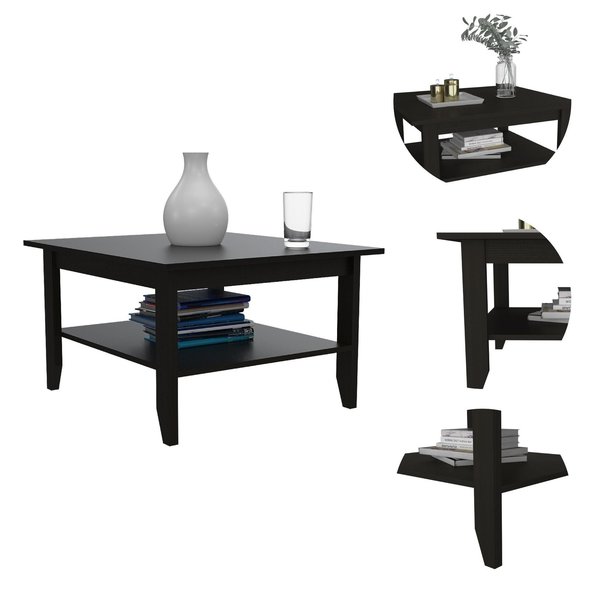 Tuhome Essential Coffee Table, One Shelf, Four Legs, Black MLW5602